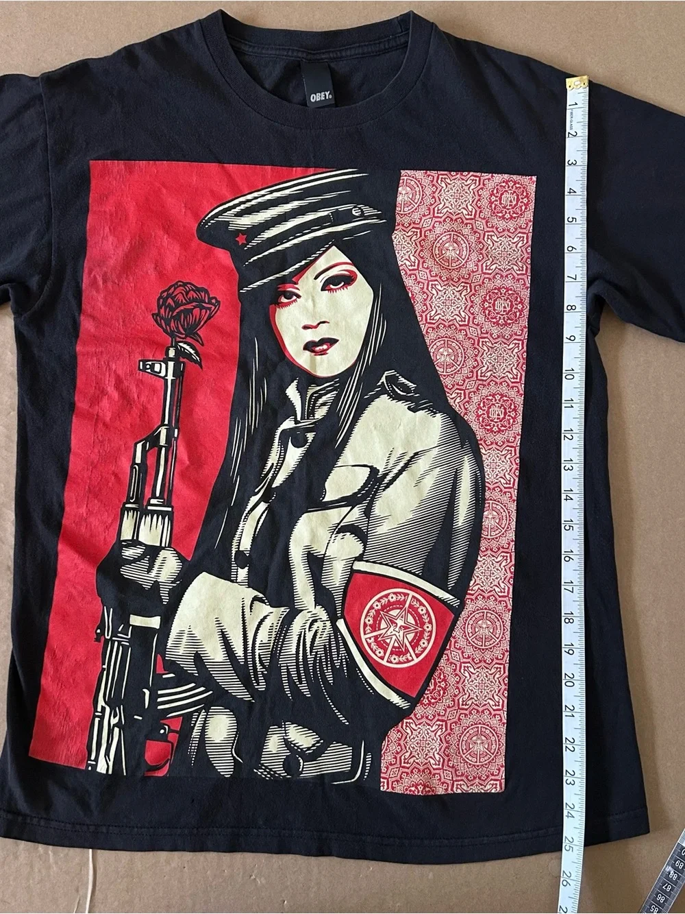 OBEY Clothing Peace Guard Graphic T-shirt Artwork Shepard Faire Military Rose M